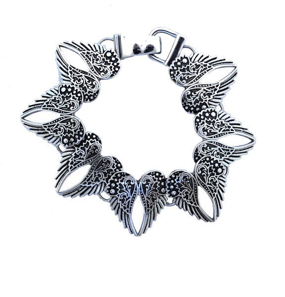 SK2552 Wings Heart Bangle Imitation Diamonds Stainless Steel Heavy Metal Jewelry