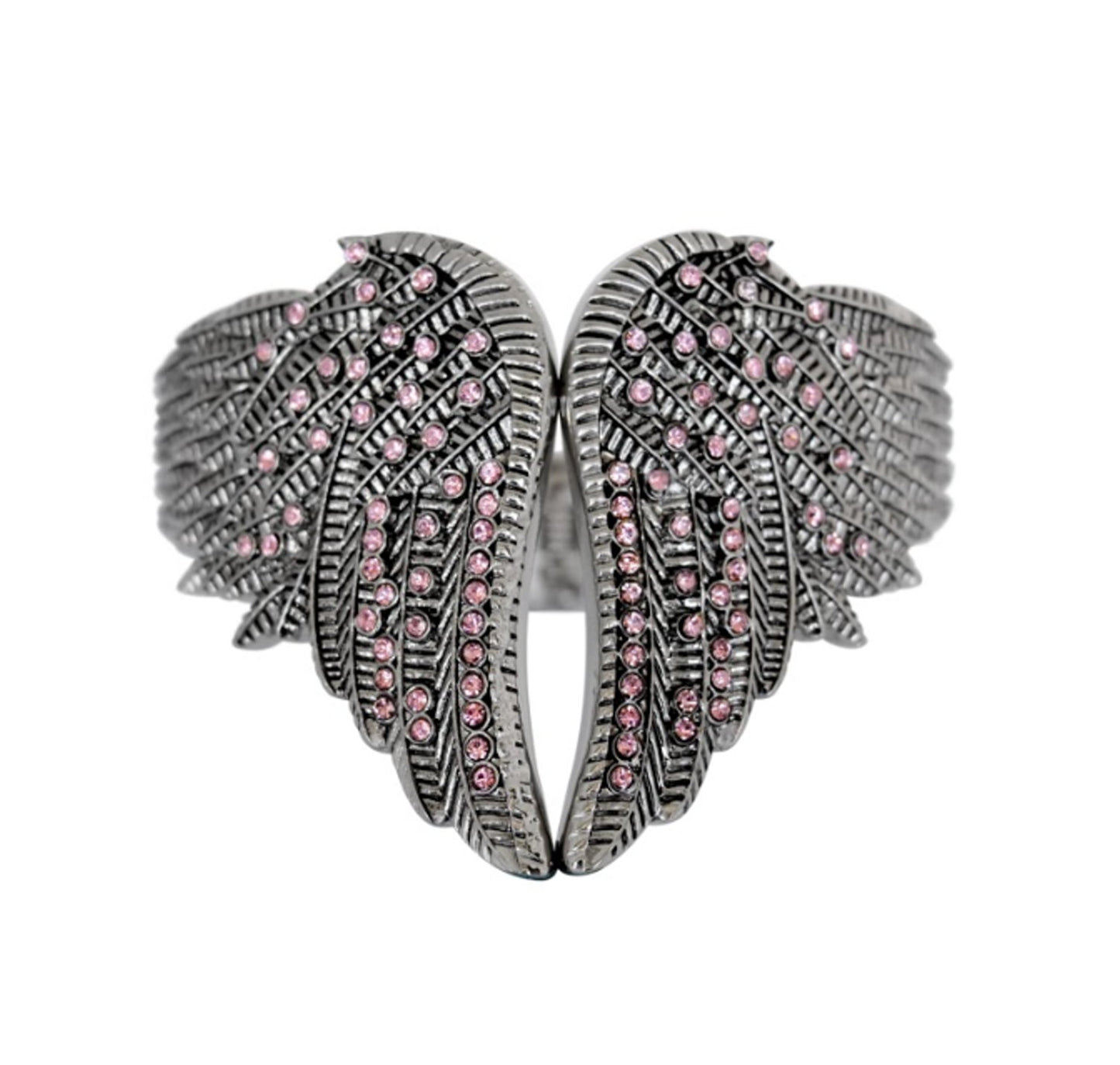 SK2553 Wings Heart Bangle Imitation Pink Diamonds Stainless