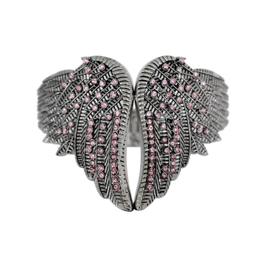 SK2553 Wings Heart Bangle Imitation Pink Diamonds Stainless