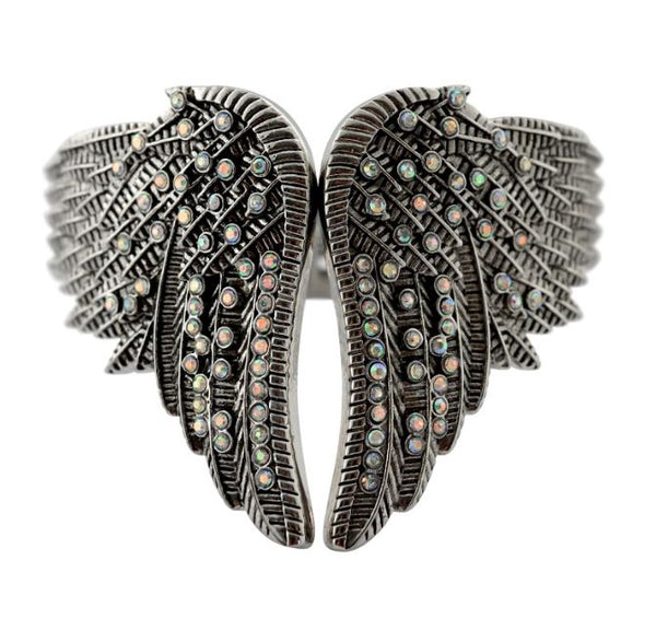 SK2556 Wings Heart Bangle Imitation Imitation Irredisent Stones Stainless Steel Heavy Metal Jewelry