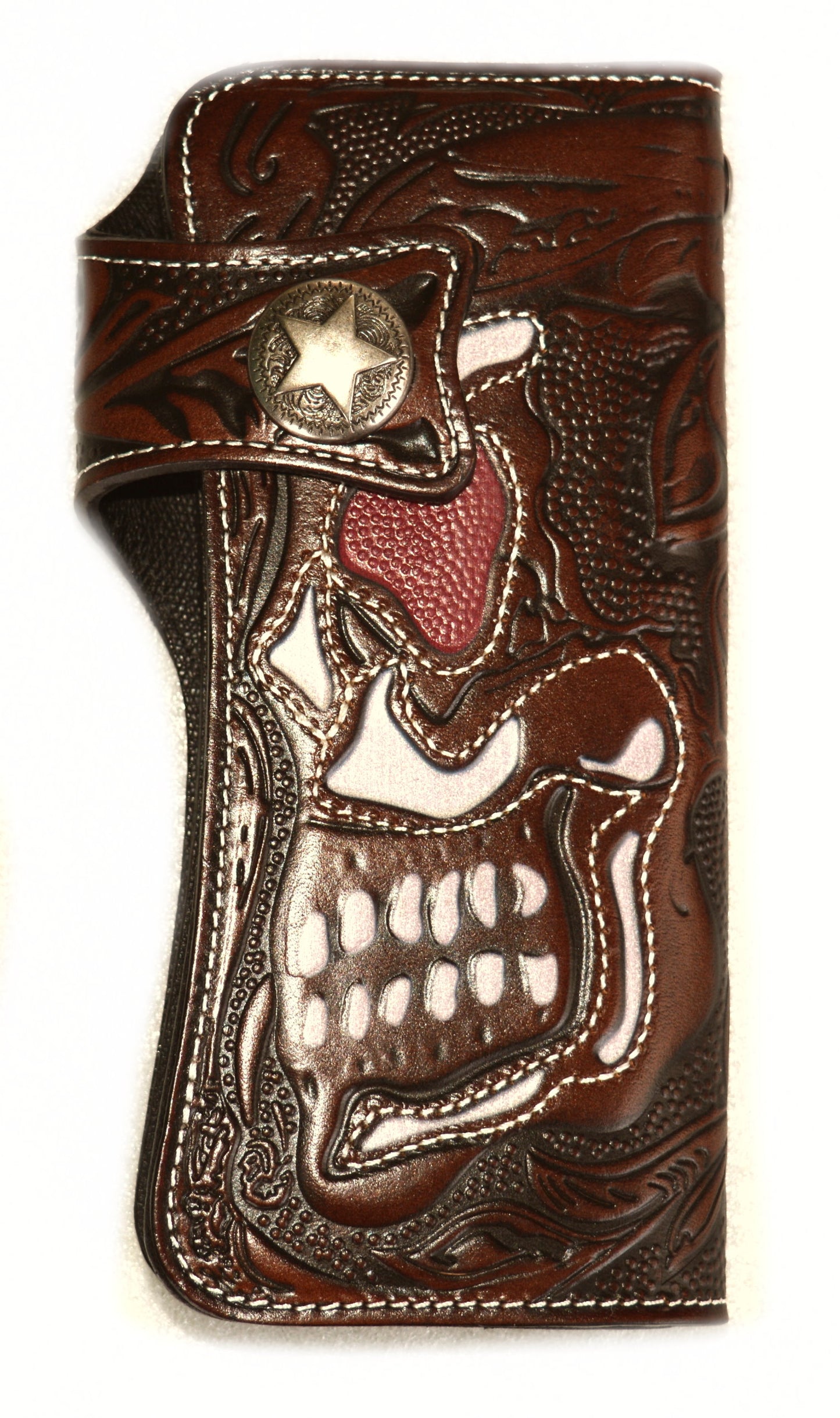 SK2843 Leather Wallet Embossed Skull White Stitching "Highest Quality Italian Leather"