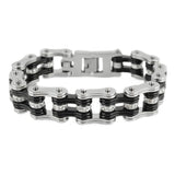 SK1201 Silver Black Crystal Rollers 3/4" Wide Double Link Design Unisex Stainless Steel Motorcycle Crystal Rollers Chain Bracelet