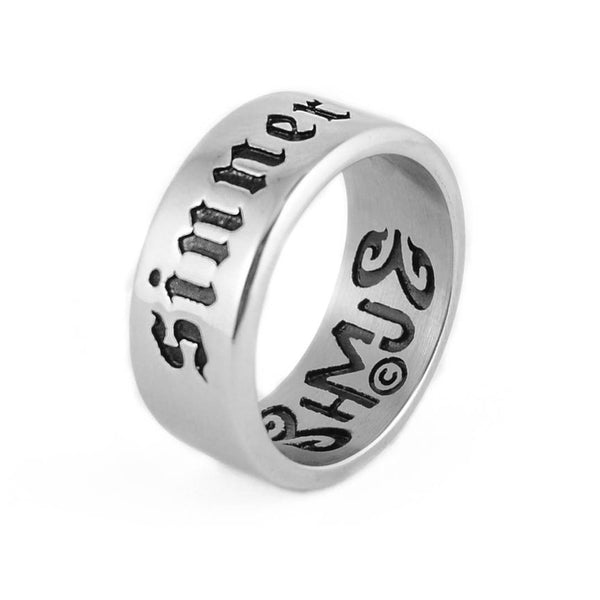 SK1785  Sinner Wide Band Ring Stainless Steel Motorcycle Jewelry  Size 6-15