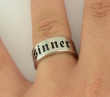 SK1785  Sinner Wide Band Ring Stainless Steel Motorcycle Jewelry  Size 6-15