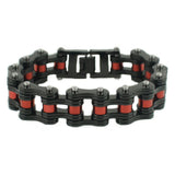 SK1815 3/4" Wide Black With Candy Red Rollers Double Link Design Unisex Stainless Steel Motorcycle Chain Bracelet