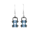 SK2202E  MINI Two Tone Black Blue With Blue Crystal Centers Bike Chain Earrings Stainless Steel Motorcycle Biker Jewelry