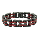 SK1819 Two Tone Black Candy Red 3/4" Wide Double Link Design Unisex Stainless Steel Motorcycle Chain Bracelet