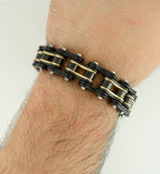 SK1155 Two Tone Black Gold 3/4" Wide Double Link Design Unisex Stainless Steel Motorcycle Chain Bracelet
