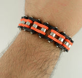 SK1270 3/4" Wide Two Tone Orange Black Double Link Design Unisex Stainless Steel Motorcycle Chain Bracelet
