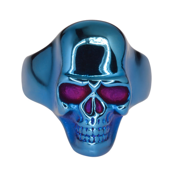 SK1709 Blue Anodized Skull Ring Stainless Steel Motorcycle Biker Jewelry