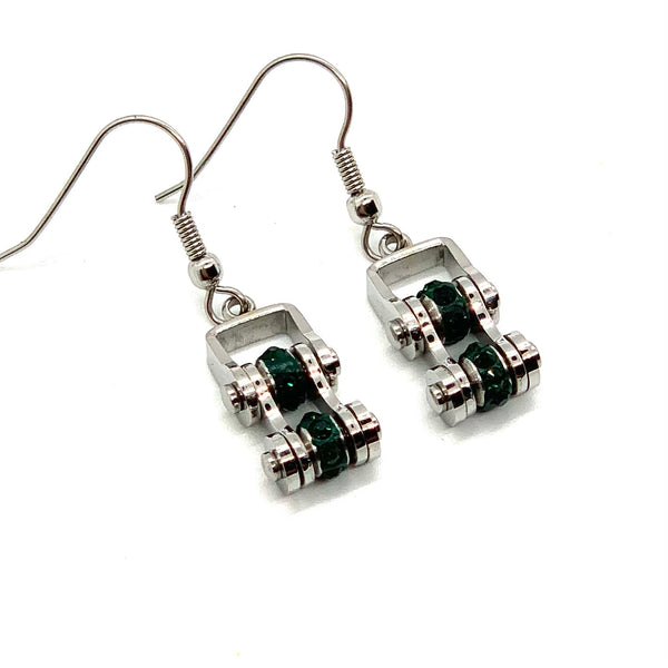 2212E May Edition Mini Mini 3/8" Wide Stainless Steel Emerald Imitation Crystal Earrings