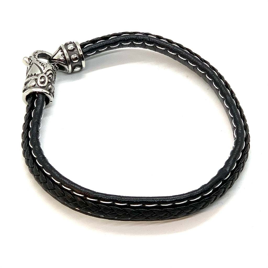 SK1796 Black Braid Leather Wrap Around Bracelet