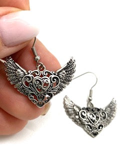 SK2535E Earring Winged Heart Scroll Design