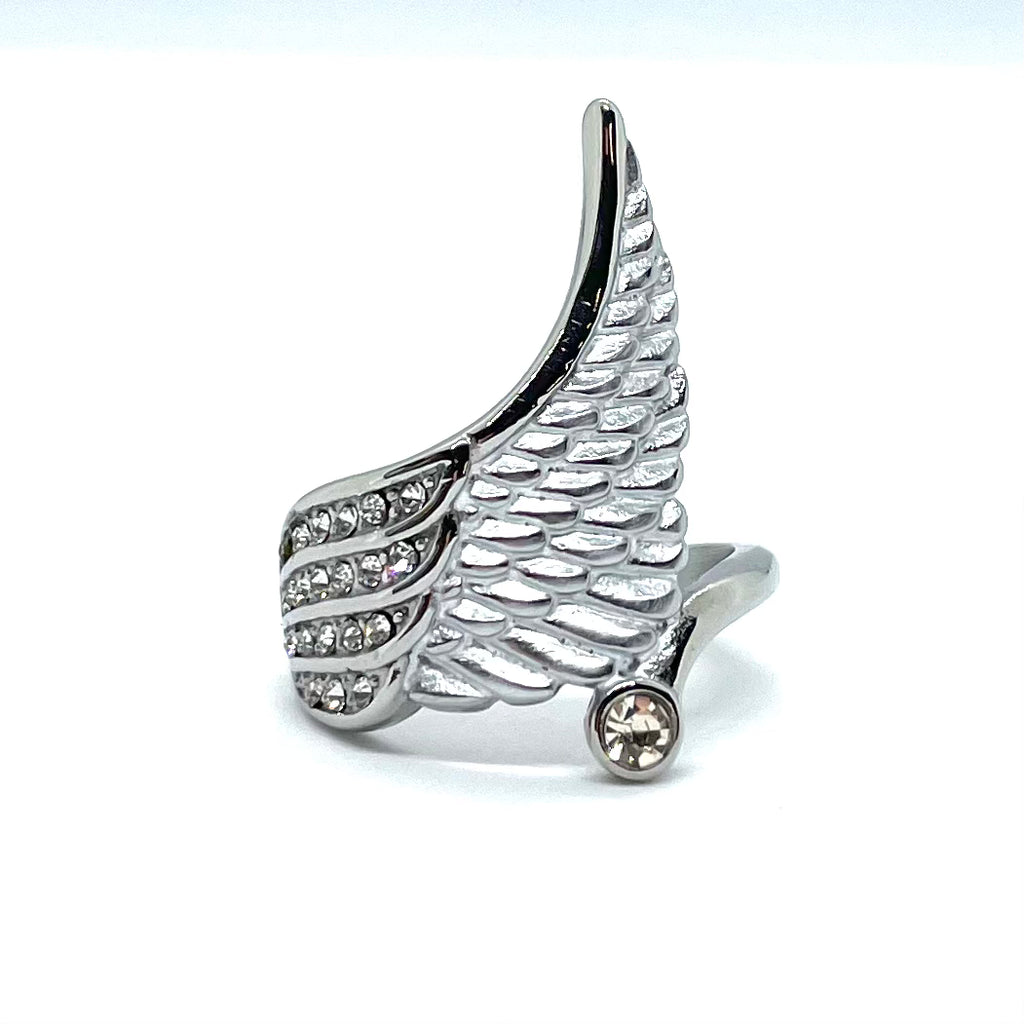SK2503 Ladies Wing Stone Ring Stainless Steel Motorcycle Jewelry  Size 6-10