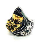 Comedy Tragedy Ring - Heavy 316L Stainless with Gold Tone Inlay and Side Stone