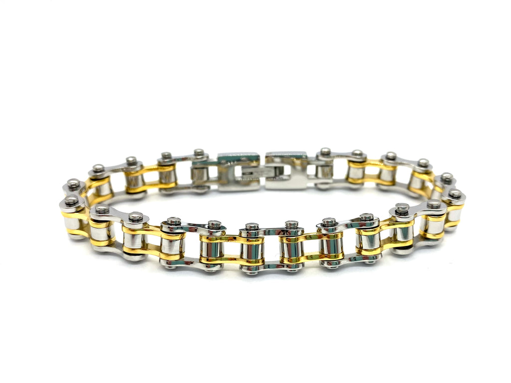 SK2288 NEW Simple Mini 3/8" Wide MINI MINI SIZE All Stainless Steel Silver and Gold Motorcycle Bike Chain Bracelet