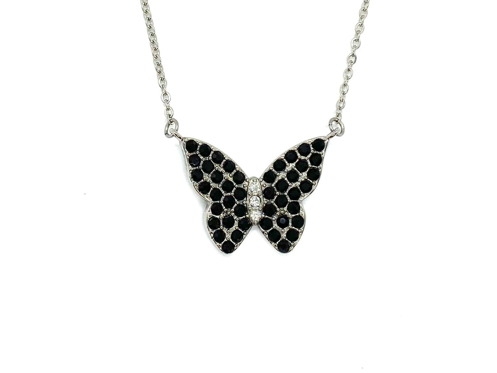 SK2701 Ladies Black Butterfly Sparkling Crystal Stainless Steel Necklace