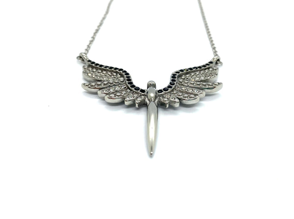 SK2702 Ladies Angel Wings Spread Crystal Stainless Steel Necklace