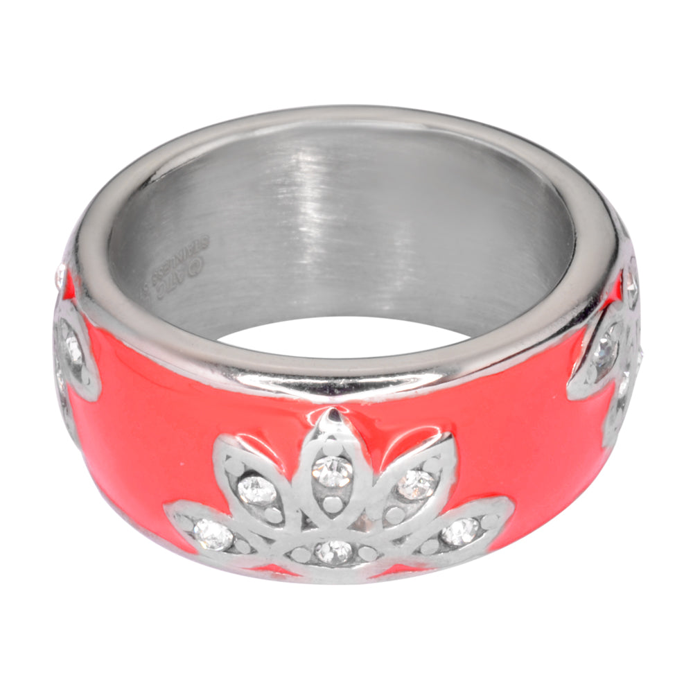 SK1003 Fancy Design Ring Orange, Blue, Red, Black, Purple, Pink Stainless Steel Ladies Jewelry