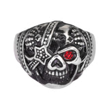 SK1014 Gents Eye Patch Skull Ring Imitation Ruby Stone In Eye Stainless Steel Motorcycle Biker Jewelry