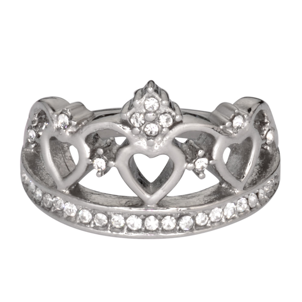 SK1032  Ladies Imitation Diamond Fancy Crown Ring Stainless Steel Motorcycle Jewelry  Sizes 5-9