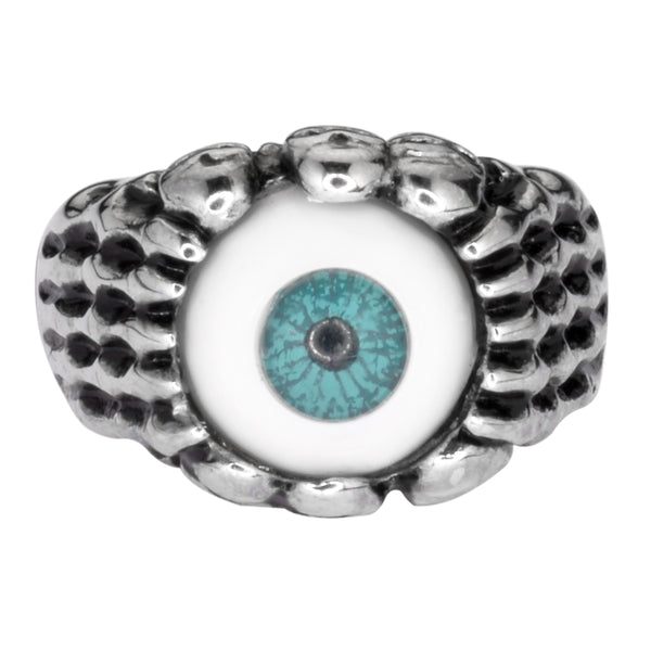 SK1053  Ladies Blue Eyeball Ring Stainless Steel Motorcycle Jewelry  Sizes 5-10