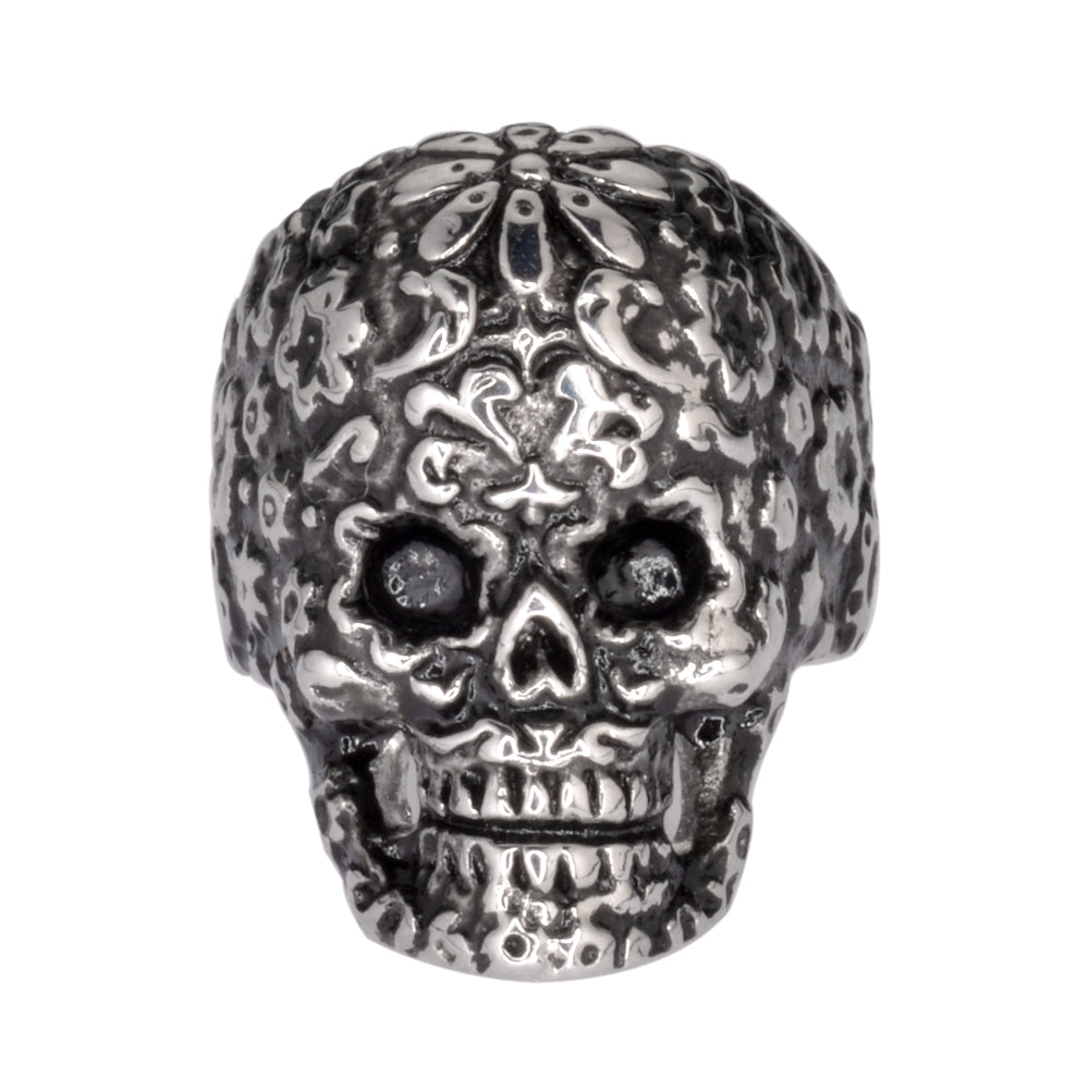 SK1057  Ladies Flower Skull Ring Stainless Steel  Motorcycle Jewelry  Size 5-9