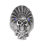 SK1071  Indian Headdress Blue Stones In Eyes Stainless Steel Motorcycle Jewelry  Size 9-15