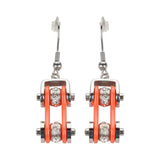 SK1102E  Two Tone Silver Orange Crystal Centers Bike Chain Earrings Stainless Steel Motorcycle Biker Jewelry
