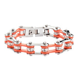 SK1102 1/2" Wide Two Tone Silver Orange With White Crystal Centers Stainless Steel Motorcycle Bike Chain Bracelets