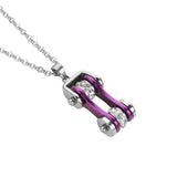 SK1103N Ladies Bike Chain Silver Candy Purple Crystal Bling Necklace 19" Stainless Steel Motorcycle Jewelry