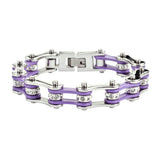 SK1108 1/2" Wide Two Tone Silver Violet With White Crystal Centers Stainless Steel Motorcycle Bike Chain Bracelet