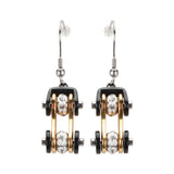 SK1113E  Two Tone Black Gold Crystal Centers Bike Chain Earrings Stainless Steel Motorcycle Biker Jewelry