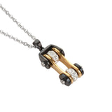 SK1113N Ladies Bike Chain Black Gold Crystal Bling Necklace 19" Stainless Steel Motorcycle Jewelry