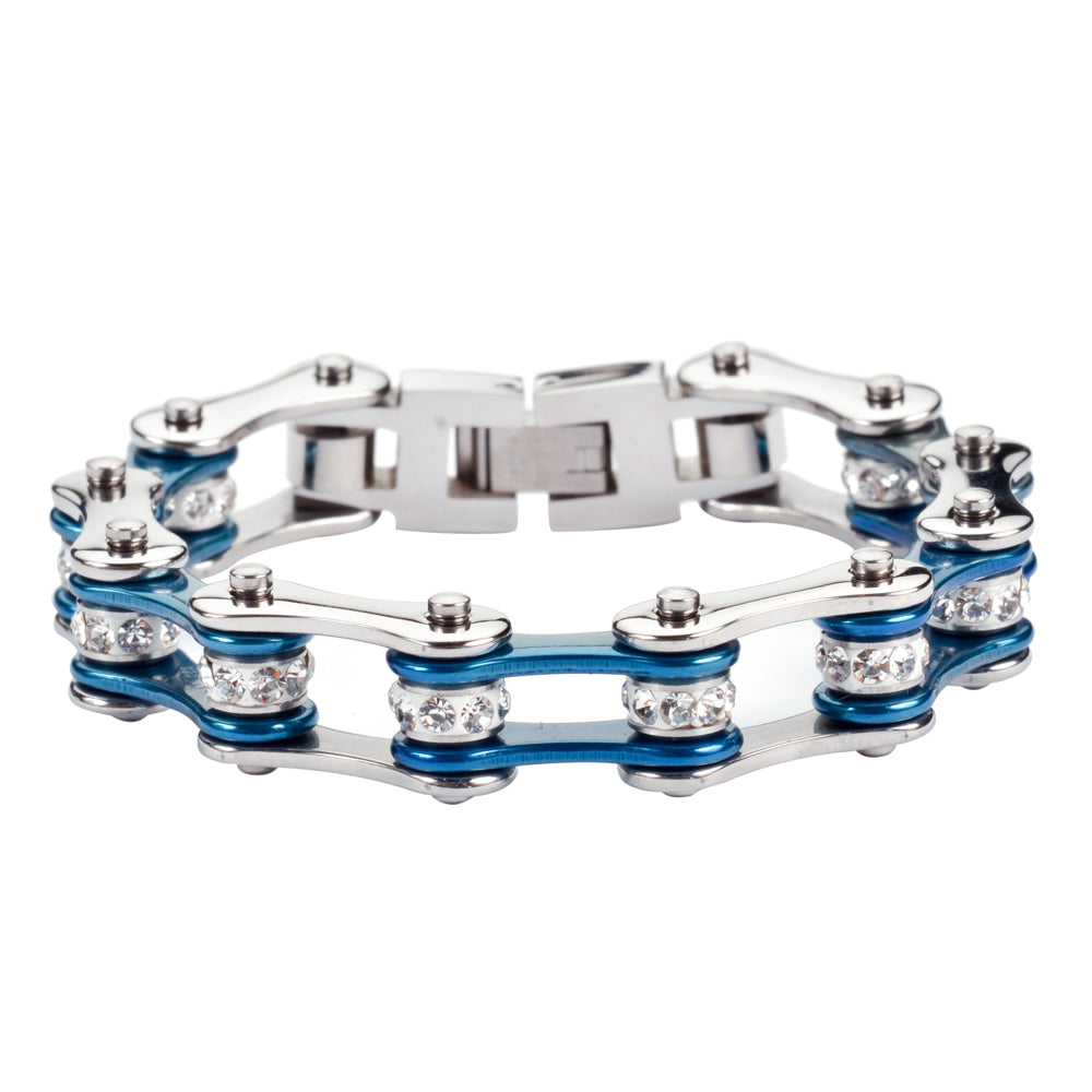 SK1115 1/2" Wide Two Tone Silver Candy Blue White Crystal Centers