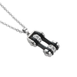 SK1116N Ladies Bike Chain Silver Black Crystal Bling Necklace 19" Stainless Steel Motorcycle Jewelry