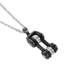 SK1117N Ladies Bike Chain All Black Crystal Bling Necklace 19" Stainless Steel Motorcycle Jewelry