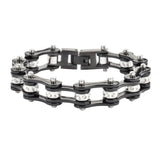 SK1117 1/2" Wide All Black With White Crystal Centers Stainless Steel Motorcycle Bike Chain Bracelet