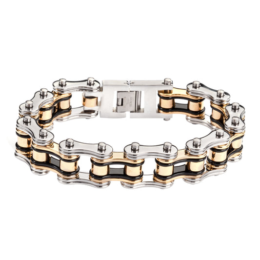 SK1126 3/4" Wide Tri-Color Black Silver Gold Double Link