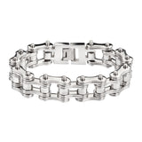 SK1128 All Silver Tone Double Link 3/4" Wide Design Unisex Stainless Steel Motorcycle Chain Bracelet