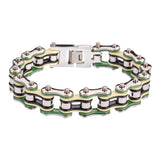 SK1134 3/4" Wide Silver Cream Green Black Double Link Design Unisex Stainless Steel Motorcycle Chain Bracelet