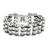 SK1138 Two Tone Silver Black 1" Wide Unisex Stainless Steel Motorcycle Chain Bracelet