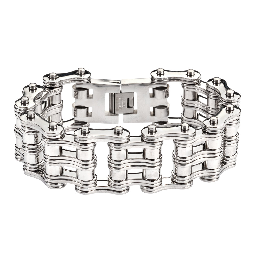 SK1140 1" Wide All Stainless Steel Unisex Stainless Steel Motorcycle Chain Bracelet