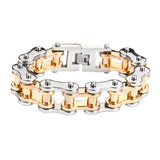 SK1182 Stainless Gold Rollers 3/4" Wide THICK LINK Men's Stainless Steel Motorcycle Chain Bracelet