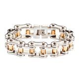 SK1187 Stainless Gold Rollers 3/4" Wide THICK LINK Men's Stainless Steel Motorcycle Chain Bracelet