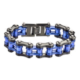 SK1188  3/4" Wide Two Tone Black Blue Special Double Link Design Unisex Stainless Steel Motorcycle Chain Bracelet