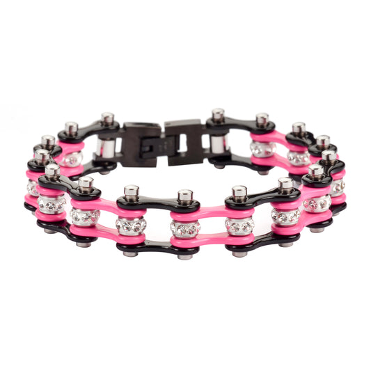 SK1197 Wide Two Tone Black Pink With White Crystal Centers