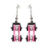 SK1197E  Two Tone Black Pink Silver Crystal Centers Bike Chain Earrings Stainless Steel Motorcycle Biker Jewelry