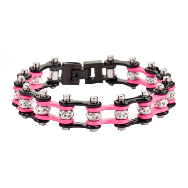 SK1197 1/2" Wide Two Tone Black Pink With White Crystal Centers