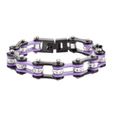 SK1197S 1/2" Wide Two Tone Black Violet With White Crystal Centers Stainless Steel Motorcycle Bike Chain Bracelet